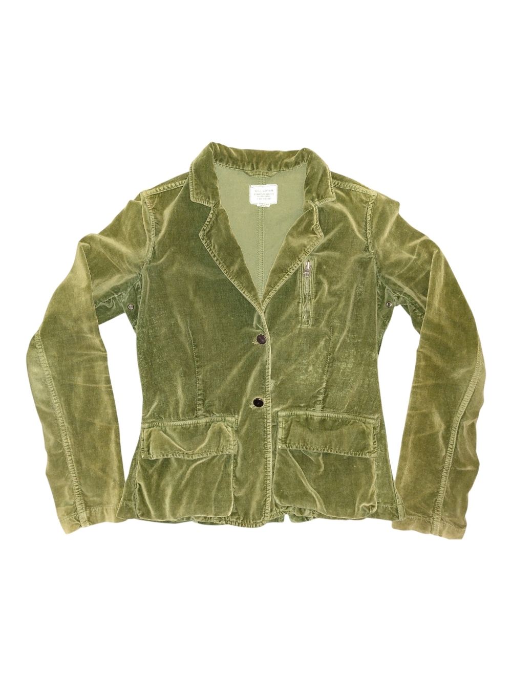Vintage Nili Lotan Olive Green Velvet Blazer 100% Cotton Size 6